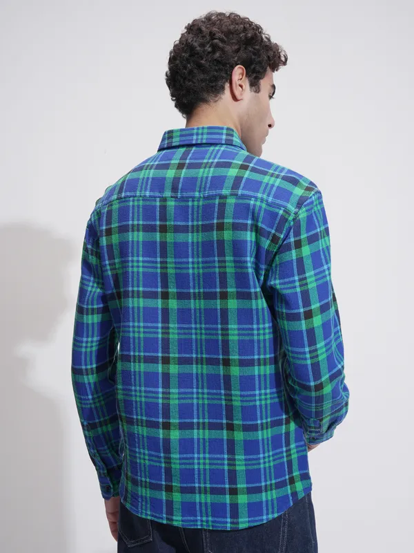 Highlander Men Blue Checked Relaxed Fit Casual Shirt