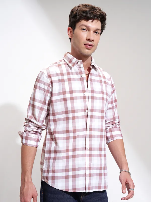 Highlander Men Maroon Checked Slim Fit Casual Shirt