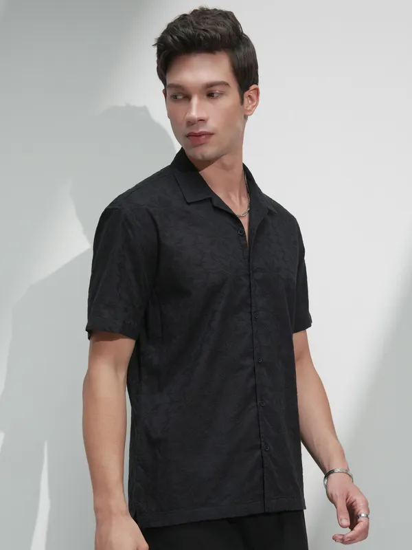 Highlander Men Black Printed Relaxed Fit Casual Shirt
