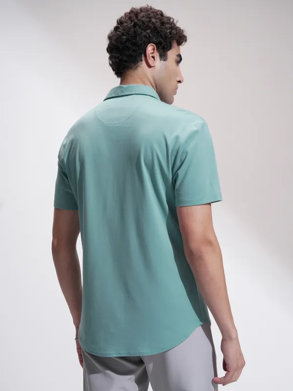 Highlander Men Green Self Design Slim Fit Casual Shirt