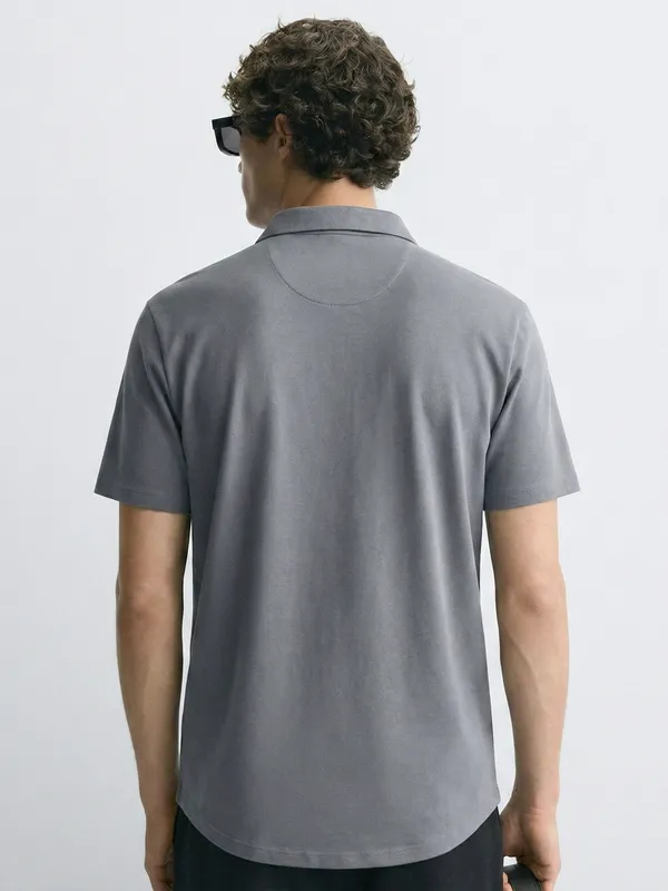 Highlander Men Grey Self Design Slim Fit Casual Shirt