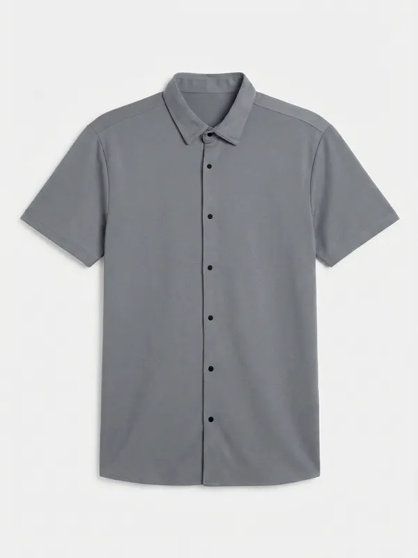 Highlander Men Grey Self Design Slim Fit Casual Shirt