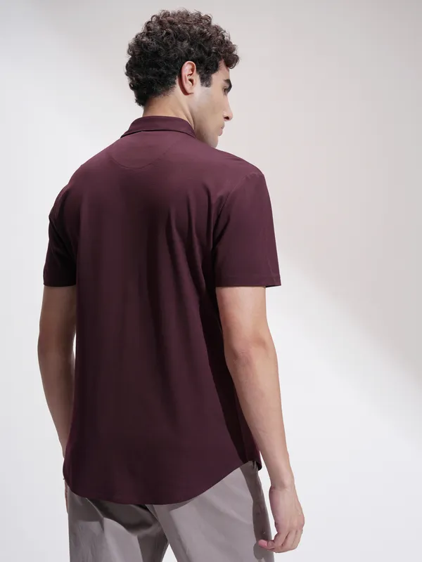 Highlander Men Maroon Self Design Slim Fit Casual Shirt