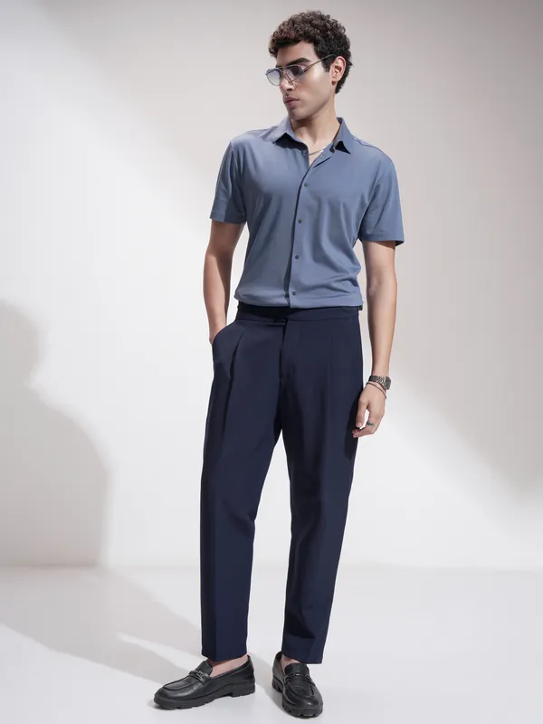 Highlander Men Blue Self Design Slim Fit Casual Shirt