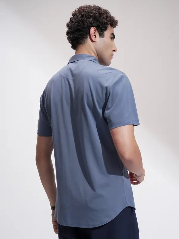 Highlander Men Blue Self Design Slim Fit Casual Shirt