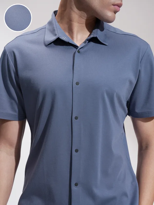 Highlander Men Blue Self Design Slim Fit Casual Shirt