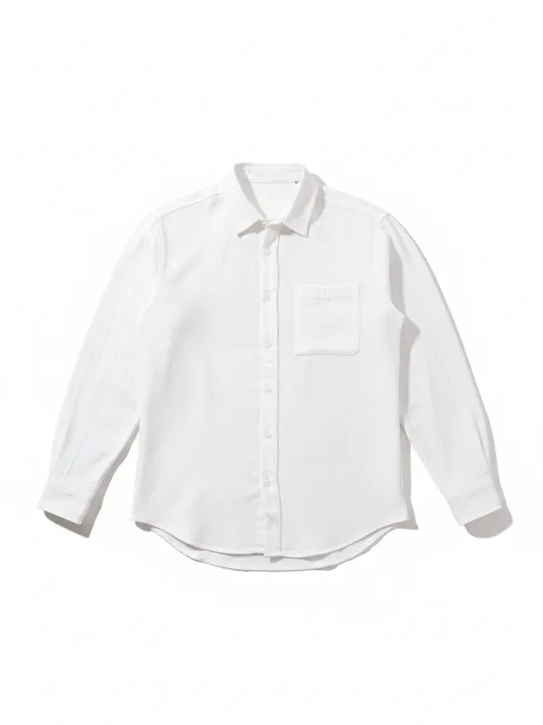 Highlander Men White Self Design Relaxed Fit Casual Shirt