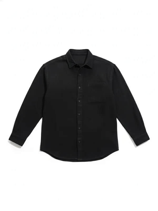 Highlander Men Black Self Design Relaxed Fit Casual Shirt