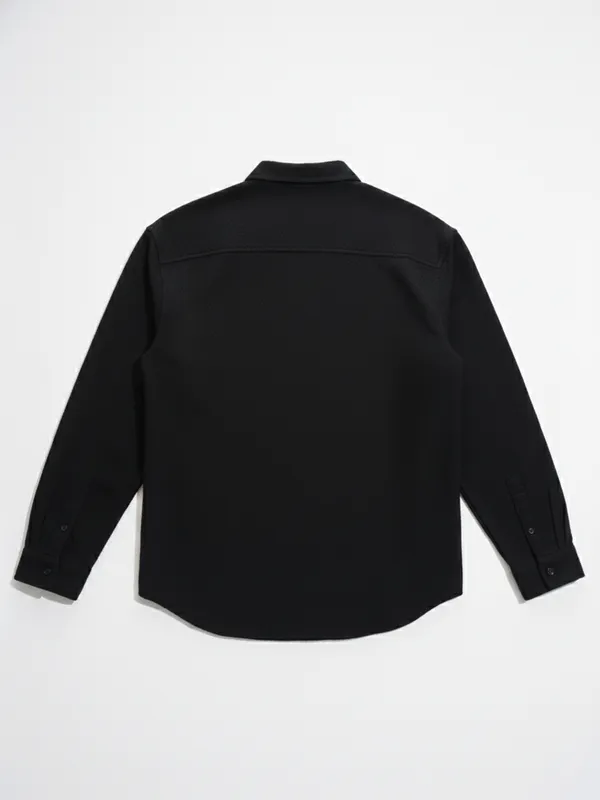 Highlander Men Black Self Design Relaxed Fit Casual Shirt