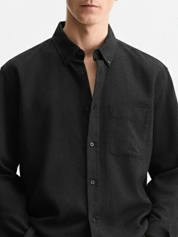 Highlander Men Black Self Design Relaxed Fit Casual Shirt