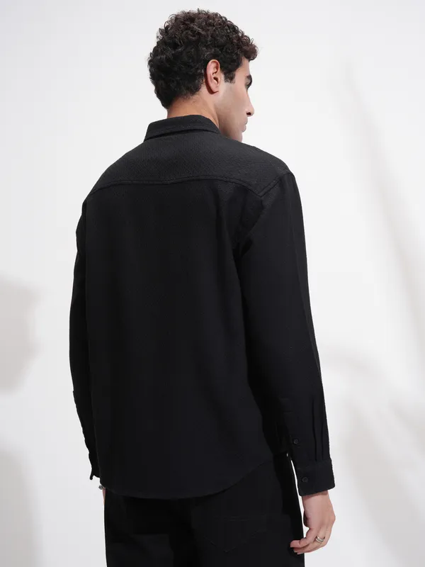 Highlander Men Black Self Design Relaxed Fit Casual Shirt