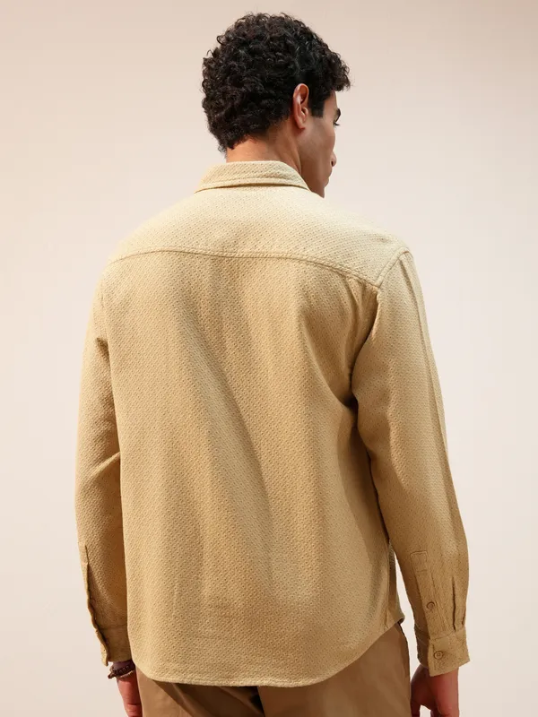 Highlander Men Gold Self Design Relaxed Fit Casual Shirt