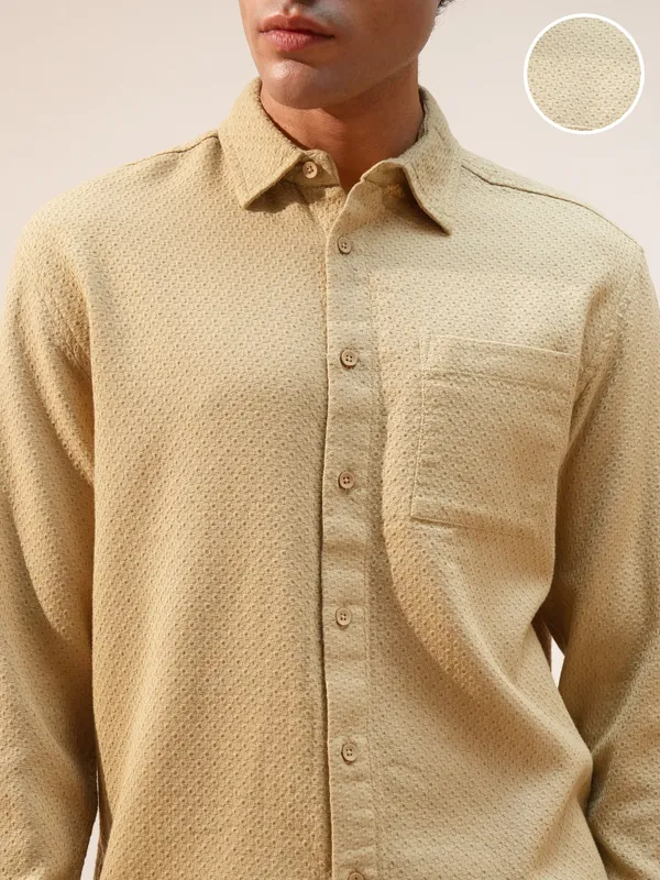 Highlander Men Gold Self Design Relaxed Fit Casual Shirt