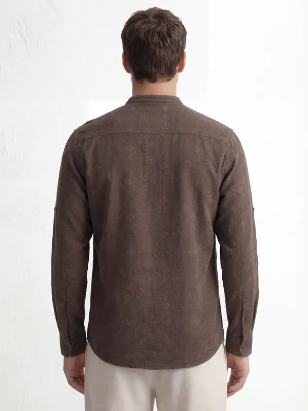 Highlander Men Brown Self Design Regular Fit Casual Shirt