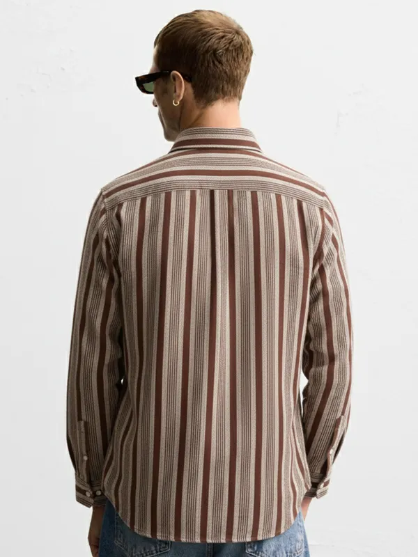Highlander Men Brown Striped Relaxed Fit Casual Shirt