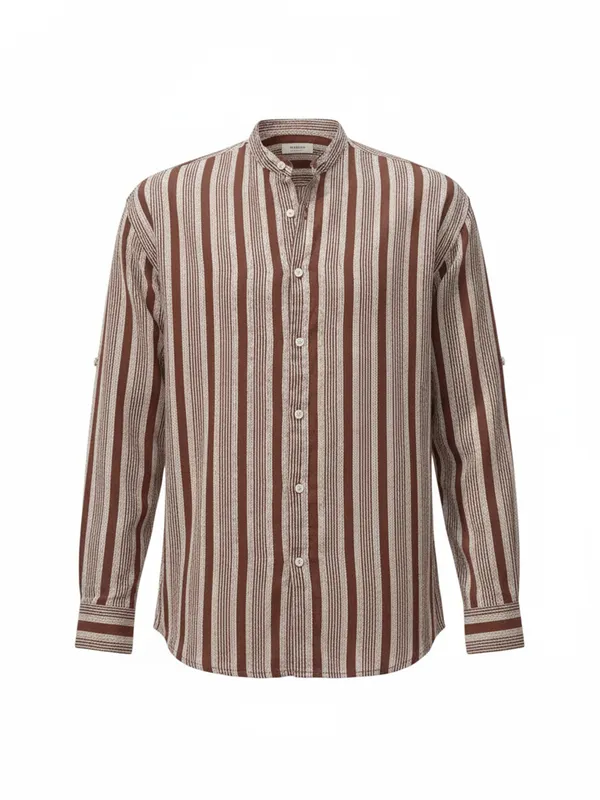 Highlander Men Brown Striped Relaxed Fit Casual Shirt