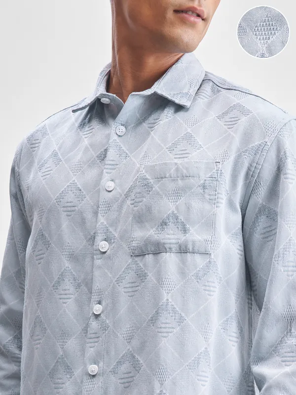 Highlander Men Blue Self Design Relaxed Fit Casual Shirt