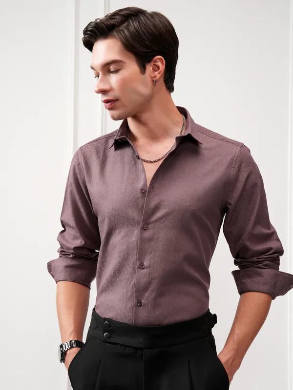 Highlander Men Purple Self Design Slim Fit Casual Shirt
