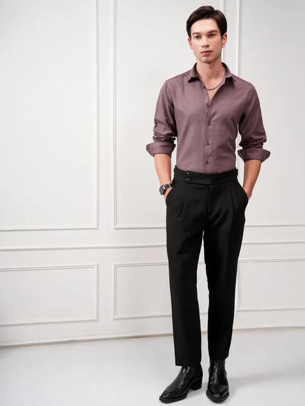 Highlander Men Purple Self Design Slim Fit Casual Shirt