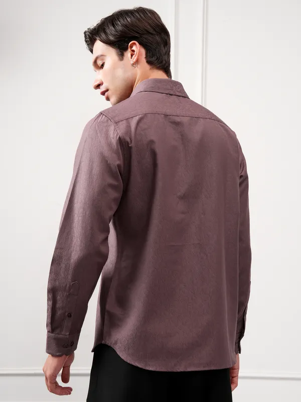 Highlander Men Purple Self Design Slim Fit Casual Shirt