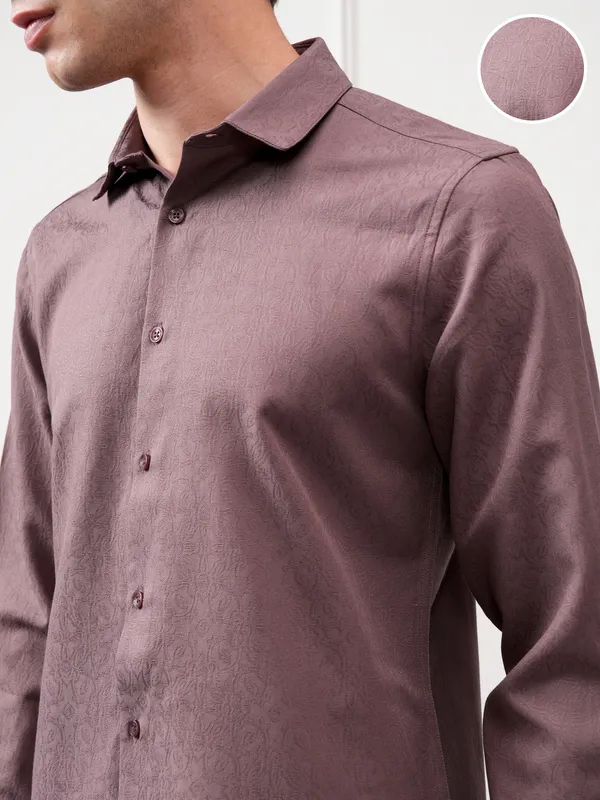 Highlander Men Purple Self Design Slim Fit Casual Shirt