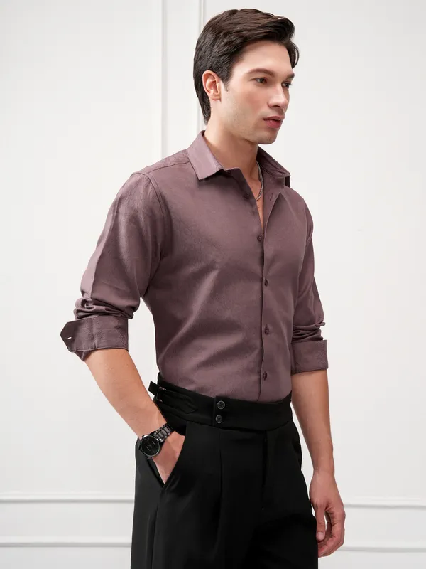 Highlander Men Purple Self Design Slim Fit Casual Shirt