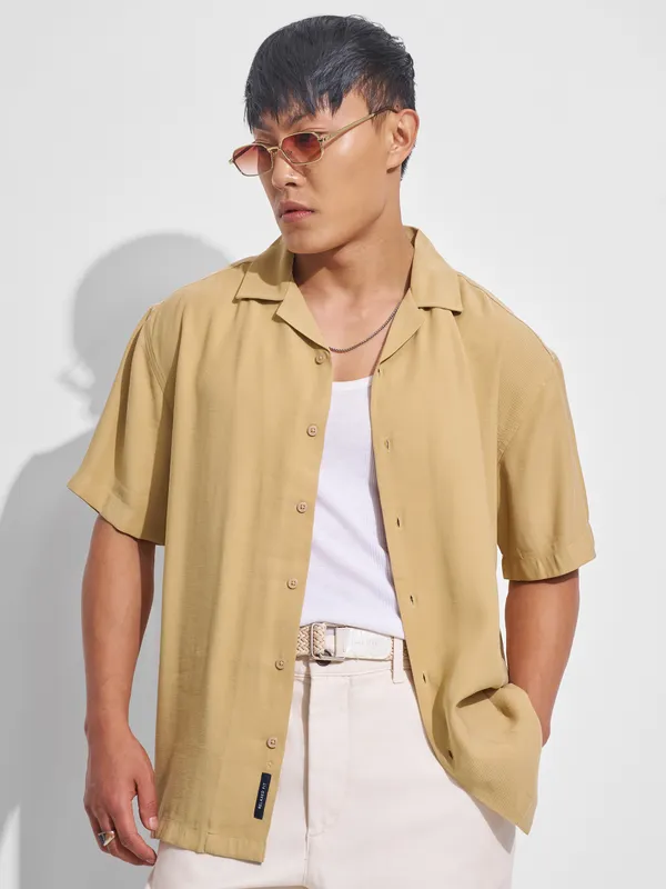 Highlander Men Mustard Solid Relaxed Fit Casual Shirt