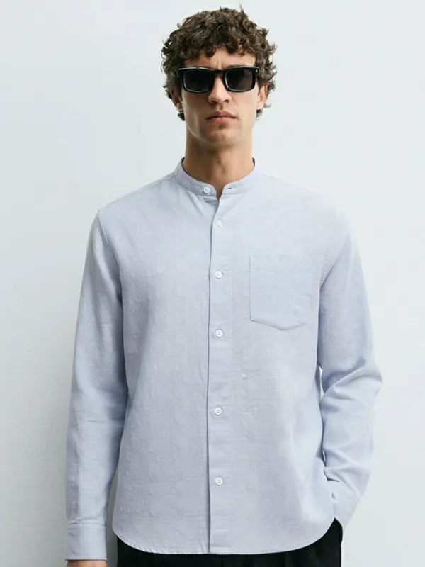 Highlander Men Blue Self Design Relaxed Fit Casual Shirt