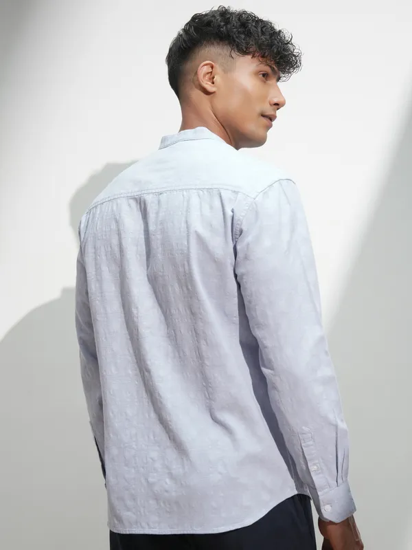 Highlander Men Blue Self Design Relaxed Fit Casual Shirt