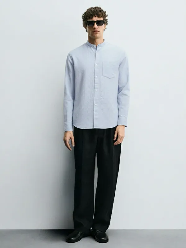 Highlander Men Blue Self Design Relaxed Fit Casual Shirt