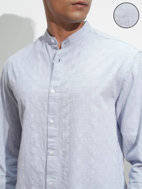 Highlander Men Blue Self Design Relaxed Fit Casual Shirt