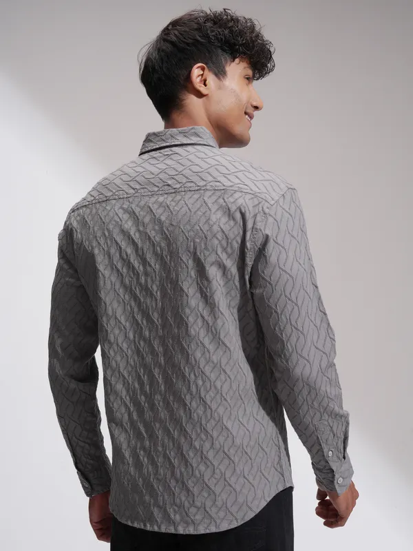 Highlander Men Grey Self Design Relaxed Fit Casual Shirt