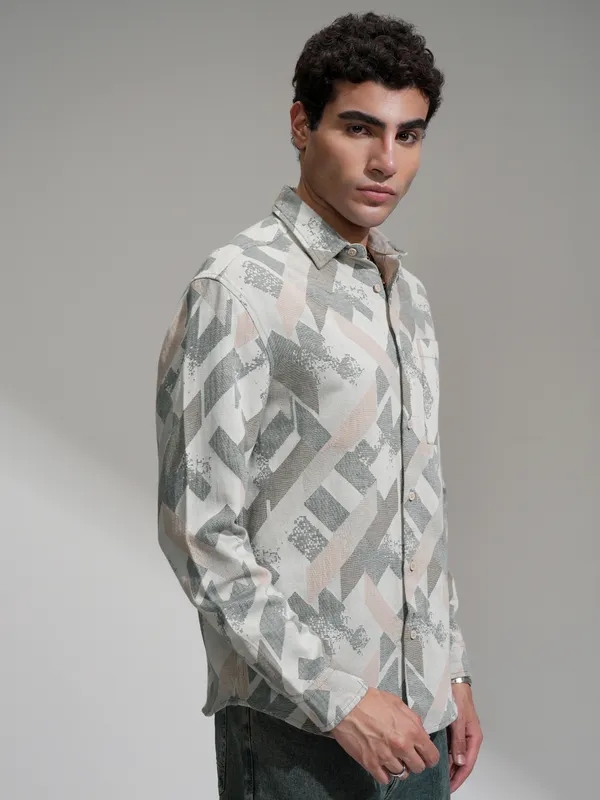 Highlander Men Green Printed Relaxed Fit Casual Shirt