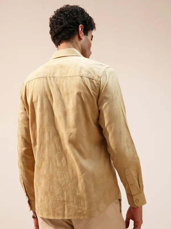 Highlander Men Khaki Self Design Relaxed Fit Casual Shirt