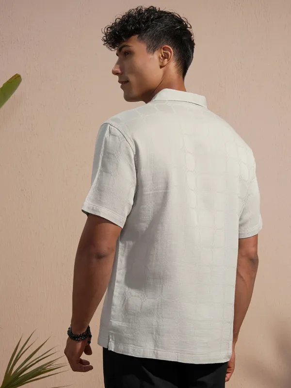 Highlander Men Grey Self Design Relaxed Fit Casual Shirt