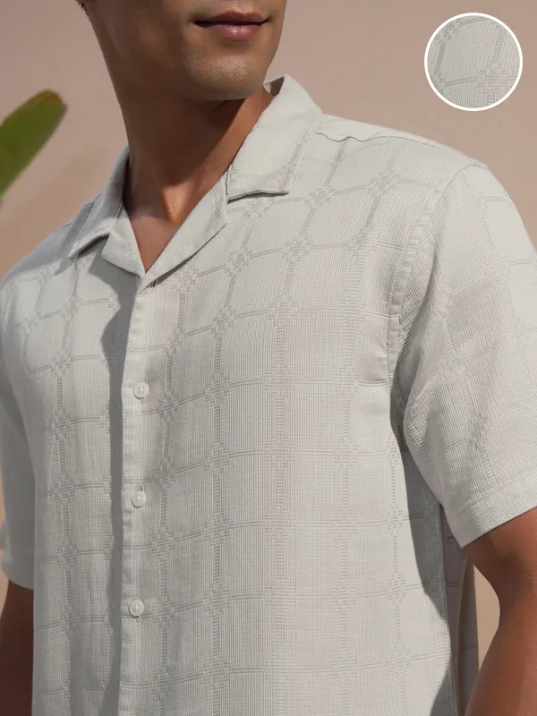 Highlander Men Grey Self Design Relaxed Fit Casual Shirt