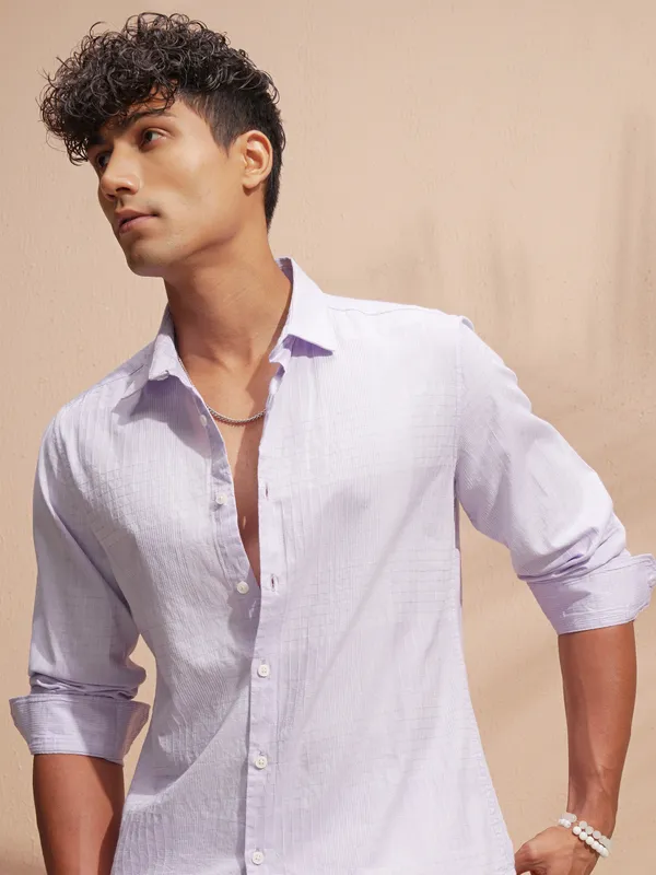 Highlander Men Purple Self Design Slim Fit Casual Shirt