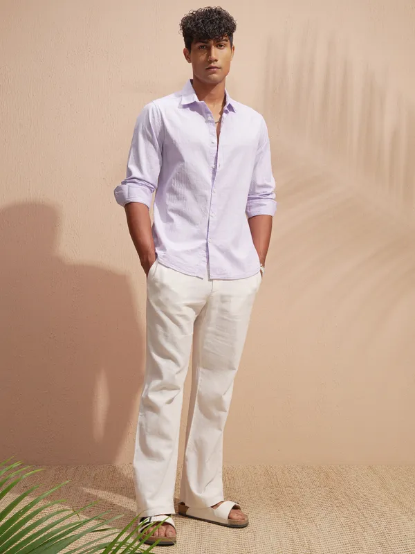 Highlander Men Purple Self Design Slim Fit Casual Shirt