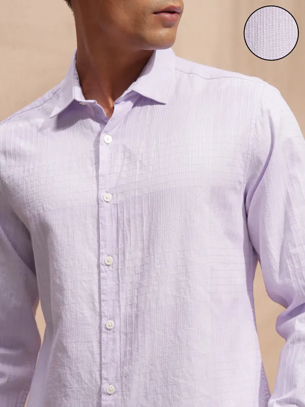 Highlander Men Purple Self Design Slim Fit Casual Shirt
