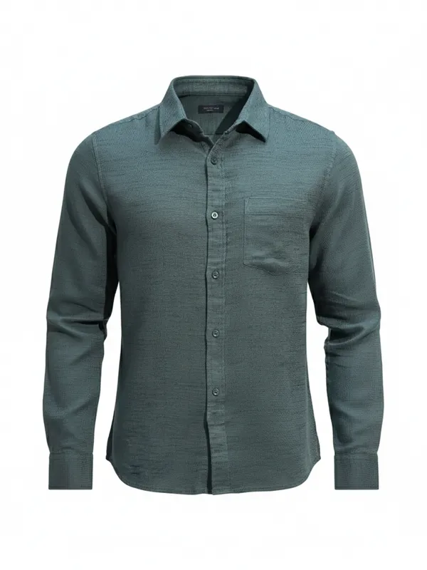 Highlander Men Green Self Design Slim Fit Casual Shirt