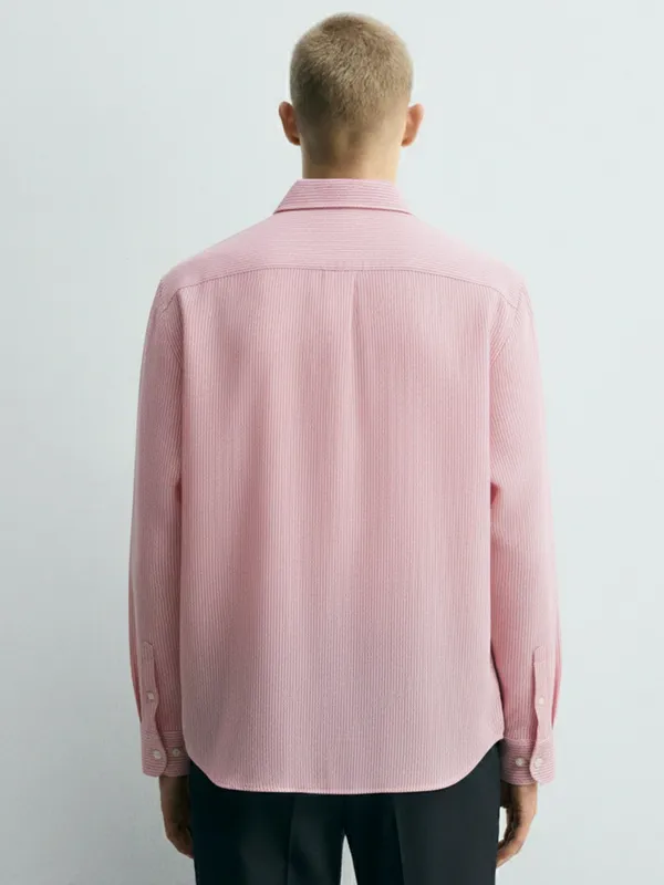 Highlander Men Pink Striped Slim Fit Casual Shirt