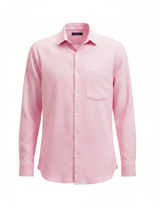 Highlander Men Pink Striped Slim Fit Casual Shirt