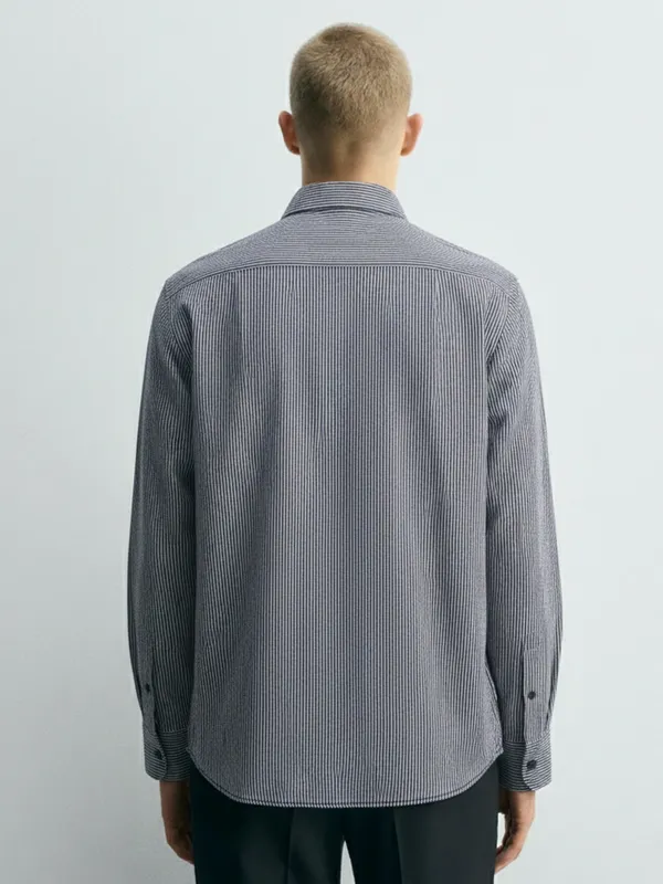 Highlander Men Black Striped Slim Fit Casual Shirt