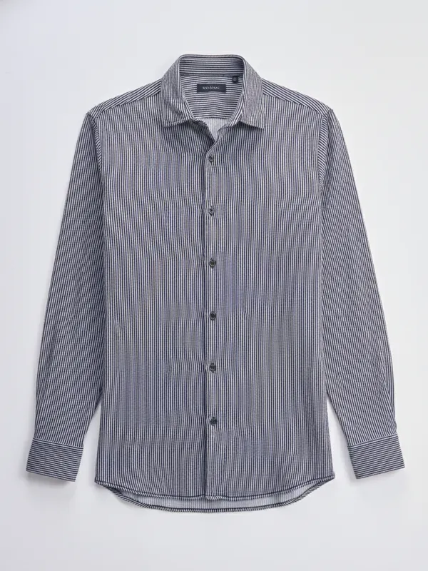 Highlander Men Black Striped Slim Fit Casual Shirt