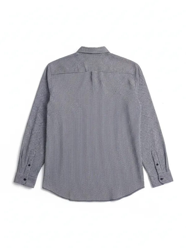 Highlander Men Black Striped Slim Fit Casual Shirt