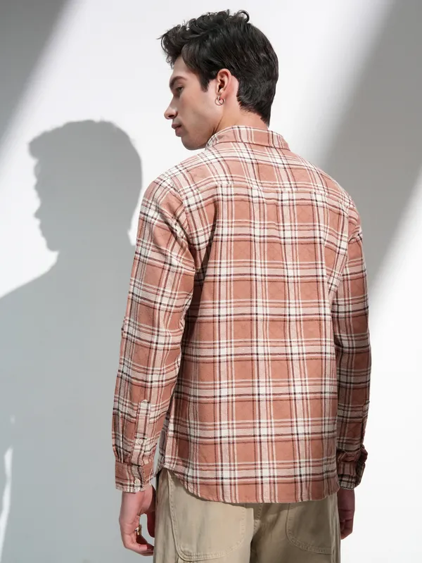 Highlander Men Beige Checked Slim Fit Casual Shirt