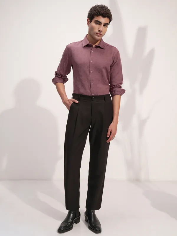 Highlander Men Rose Self Design Slim Fit Casual Shirt