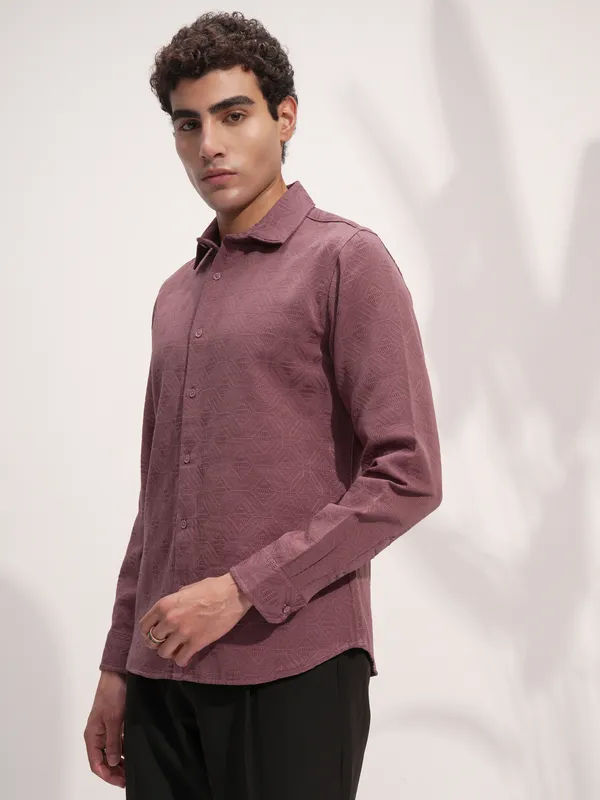 Highlander Men Rose Self Design Slim Fit Casual Shirt