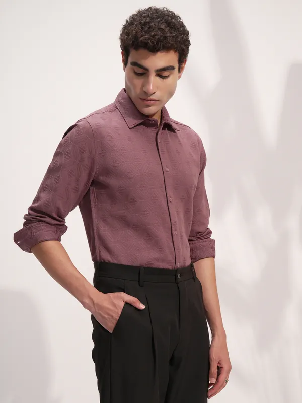 Highlander Men Rose Self Design Slim Fit Casual Shirt