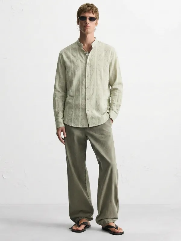 Highlander Men Teal Self Design Relaxed Fit Casual Shirt